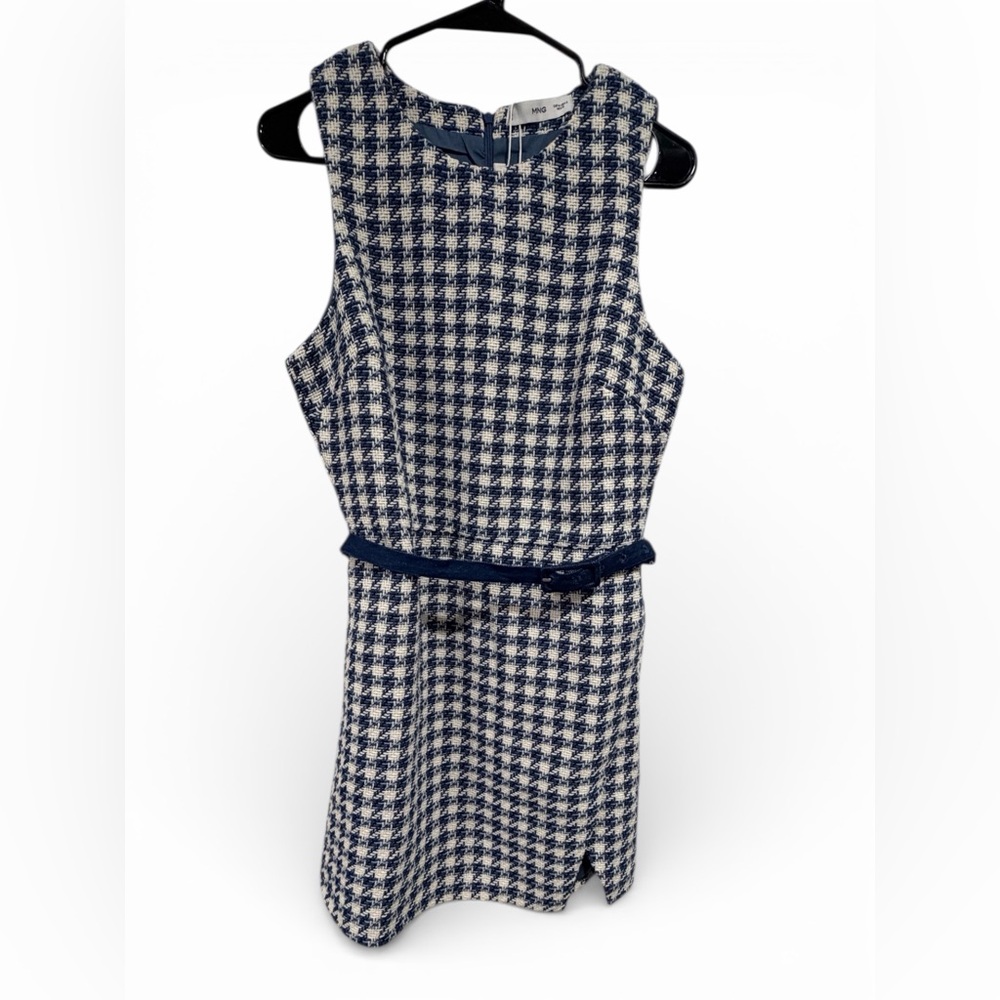 Mango Blue and White Houndstooth Dress